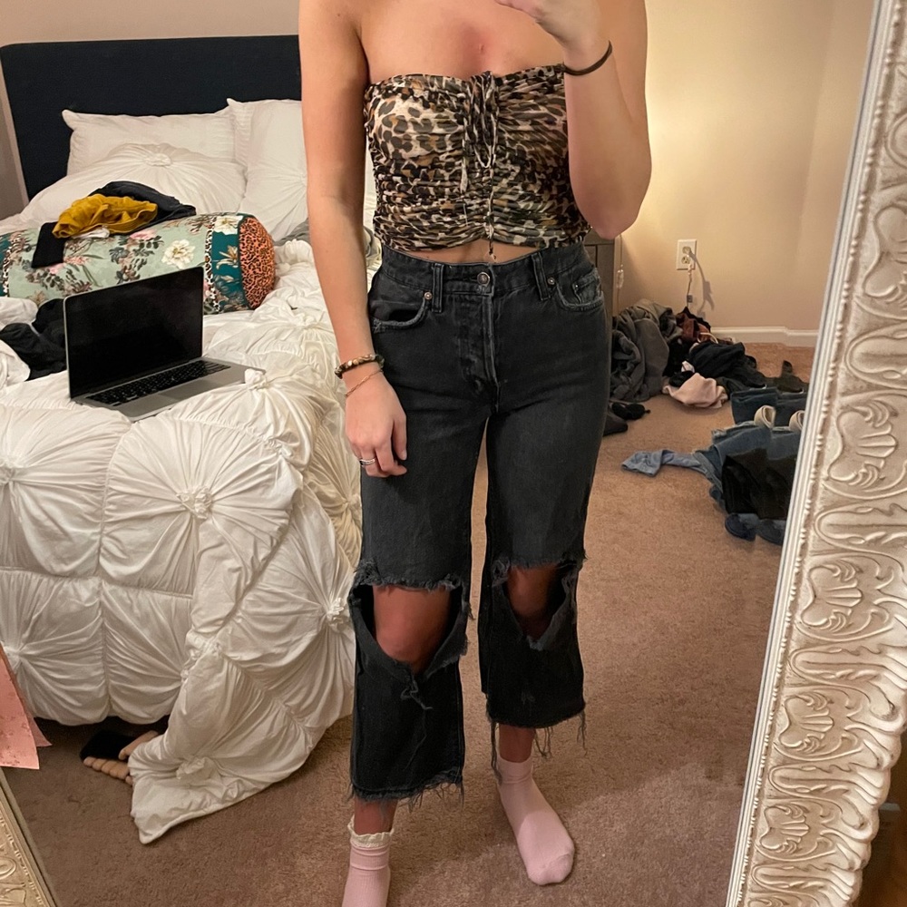 Free people knee ripped black jeans